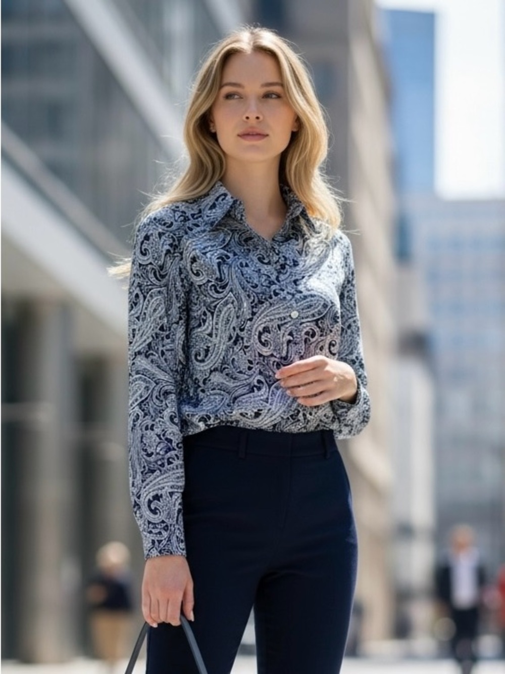 LAUREN RL Navy and White Paisley long sleeve Button Down Shirt size XL
